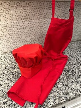 Bright Red Chef Apron and Chef Hat Set